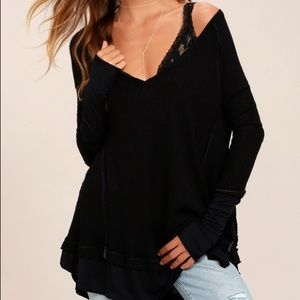 Free People - Black Waffle Knit Pullover (S)